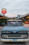 Old Vintage Blue Chevrolet Truck At Night Market, Srinakarin Roa Stock Photo