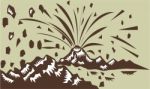 Volcano Eruption Island Woodcut Stock Photo