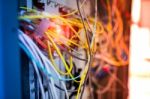 Fiber Optic With Servers In A Technology Data Center Stock Photo