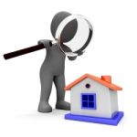 House Character Shows Searching Or Looking For Home Stock Photo