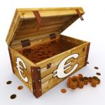 Euro Chest Of Coins Shows European Prosperity And Economy Stock Photo