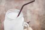 Glass Of Fresh Coconut Water Stock Photo