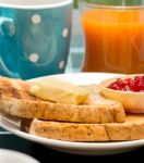 Toast For Breakfast Shows Meal Time And Beverages Stock Photo