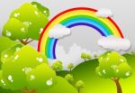 Grass With Sky And Rainbow Stock Photo