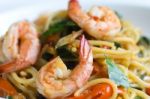 Shrimp And Spaghetti Stock Photo