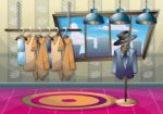 Cartoon  Illustration Interior Clothing Room With Separated Layers Stock Photo