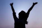 Silhouette Of Free Happy Woman Stock Photo