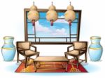 Cartoon  Illustration Interior Chinese Room With Separated Layers Stock Photo