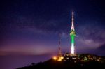 Seoul Tower With Milky Way At Night.namsan Mountain In Korea Stock Photo