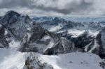 View From Sass Pordoi In The Upper Part Of Val Di Fassa Stock Photo