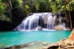 Beautiful Waterfall At Erawan National Park In Kanchanaburi ,tha Stock Photo