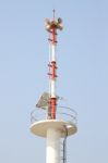 Vertical Warning Tower Tsunami On Blue Sky Stock Photo