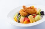 Fruits Salad In Ceramic Dish Stock Photo