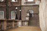 Old Stairs With Street Light Stock Photo