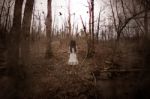 Forest Of The Darkness,3d Illustration Of  Ghost Girl In White Stock Photo