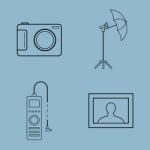 Camera Accessories Line Icon Set Stock Photo