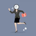 Clock Head Business Woman Running In Suit Stock Photo