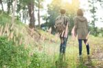 Couple Of Asian Tourists Walking Is A Wild Adventure Stock Photo