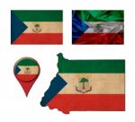 Equatorial Guinea Flag, Map And Map Pointers Stock Photo