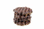 Chocolate Belgian Waffles Stacked On White Stock Photo