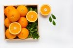 Fresh Orange Citrus Fruit With Leaves Isolated On White Backgrou Stock Photo