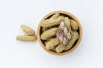 Steamed Peanut On Round Wooden Bowl Stock Photo