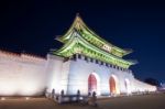 Gyeongbokgung Palace At Night In Seoul, South Korea Stock Photo