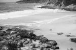 Pristine Beachfront At North Point, Moreton Island. Black And White Stock Photo