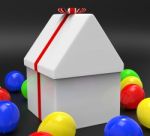 Giftbox House Means Gift-box Celebrate And Residential Stock Photo