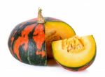 Striped Pumpkin Isolated On The White Background Stock Photo