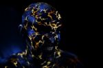 Man's  Face Painted In Neon Uv Lava Stock Photo