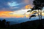 Sunset Over High Mountain Range Stock Photo