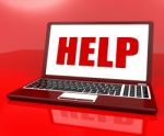 Help On Laptop Shows Customer Service Helpdesk Or Support Stock Photo