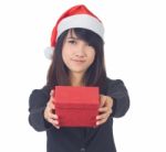 Young Lady Wearing Santa Hat Stock Photo