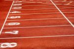 Eight Runner Tracks In A Sport Stadium Stock Photo