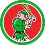 Elf Baseball Player Bat Circle Cartoon Stock Photo