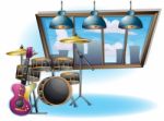 Cartoon  Illustration Interior Music Room With Separated Layers Stock Photo