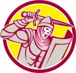 Crusader Knight With Sword And Shield Circle Retro Stock Photo