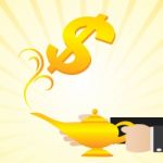 Cartoon Businessman Rub The Lamp Stock Photo