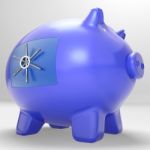 Safe Piggybank Shows Savings Cash Protected Secured Stock Photo