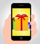 Gifts Online Represents Mobile Phone And Box Stock Photo