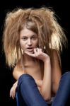 Beautiful Woman With Wild Hair Stock Photo