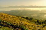 Landscape Of Mountain With The Clouds And Fog Stock Photo