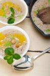 Hearty Middle Eastern Chickpea And Barley Soup Stock Photo