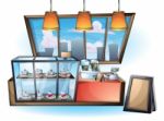 Cartoon  Illustration Interior Cafe Room With Separated Layers Stock Photo