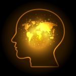 Abstract World Map Human Head Bokeh Design Stock Photo