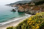 California Beach Along Pacific Coast Highway Stock Photo