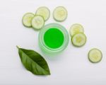 Natural Herbal Skin Care Products. Top View Ingredients Cucumber Stock Photo