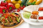 Original Fajita Sizzling Hot  On Iron Plate Stock Photo