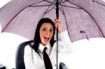 Woman Holding Umbrella Stock Photo